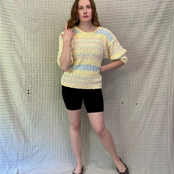 Vintage 80s Pastel Yellow Fairy Kei Boucle Blouson Sweater by Here’s A Hug M/L - Picture 3 of 13